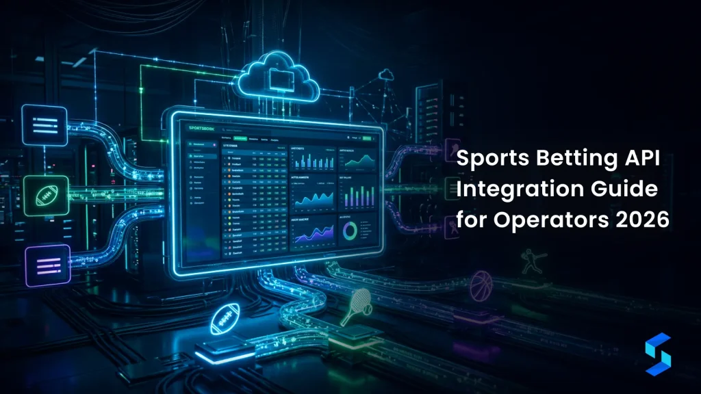 Technical diagram of sports betting API integration showing odds feeds, data providers, and platform connections for iGaming operators in 2026