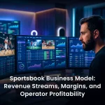 Diagram of the sportsbook business model showing revenue streams, margin structure, and profitability drivers for online betting operators in 2026