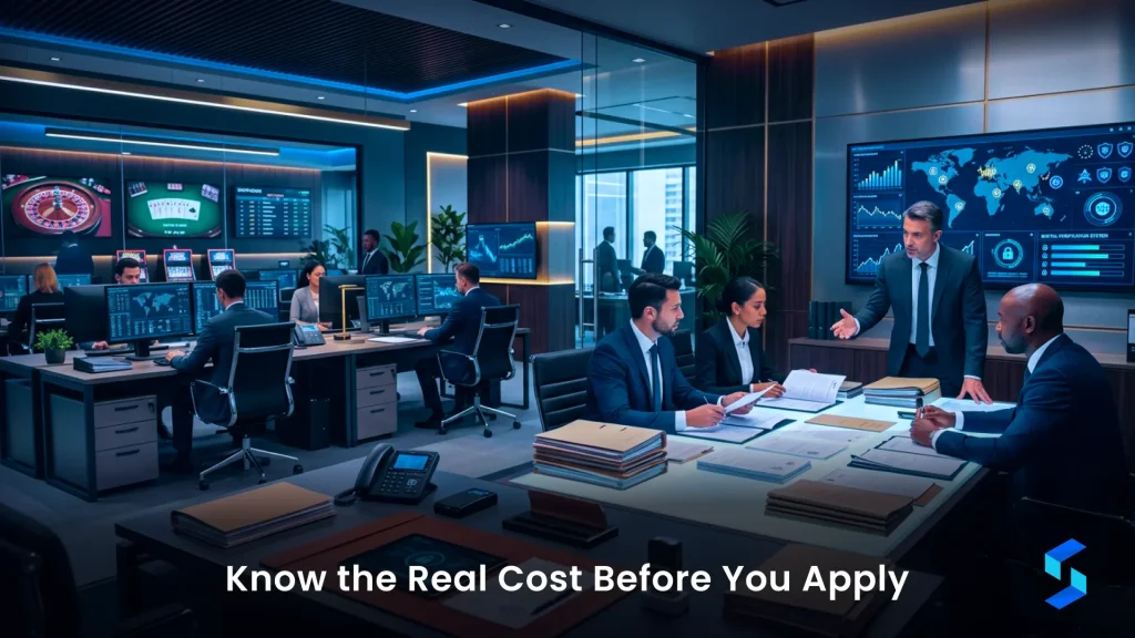iGaming license cost breakdown chart comparing application fees, annual costs, and compliance infrastructure across major jurisdictions for operators in 2026