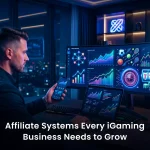 iGaming affiliate system architecture showing CPA and RevShare commission models, S2S tracking, and fraud prevention for casino operators in 2026