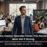 Decision matrix comparing white-label casino software vs custom casino development across cost, time to market, control, data ownership, and scalability for iGaming operators in 2026