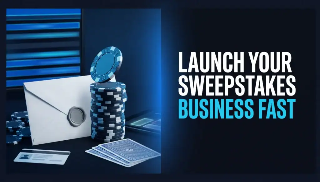 Business startup with chips, envelope, and documents for sweepstakes.